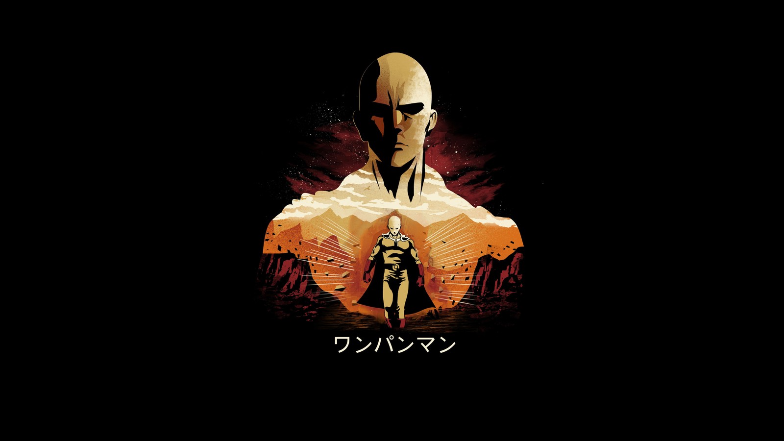 saitama, artwork, one punch man, amoled, black background wallpaper