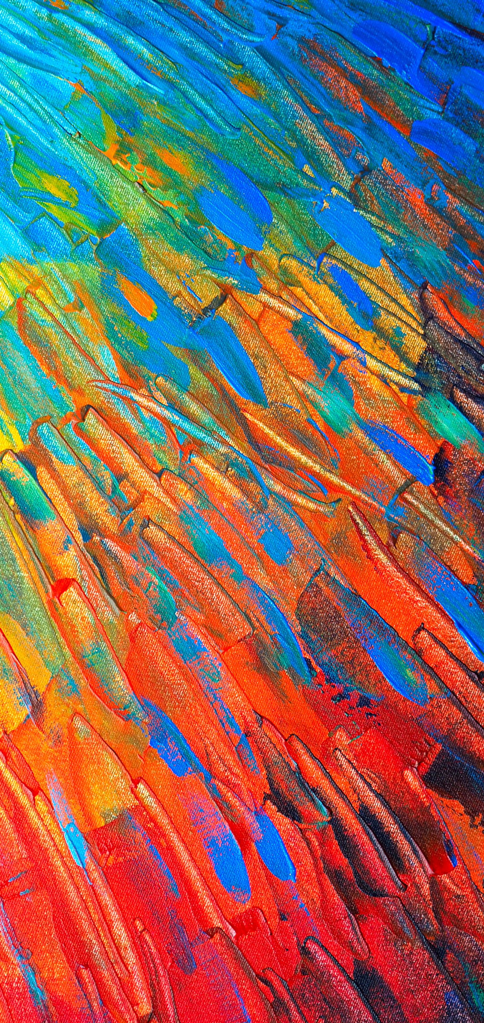 Painting of a colorful abstract painting of a red, blue, and yellow background (water, acrylic paint, painting, art paint, slope)