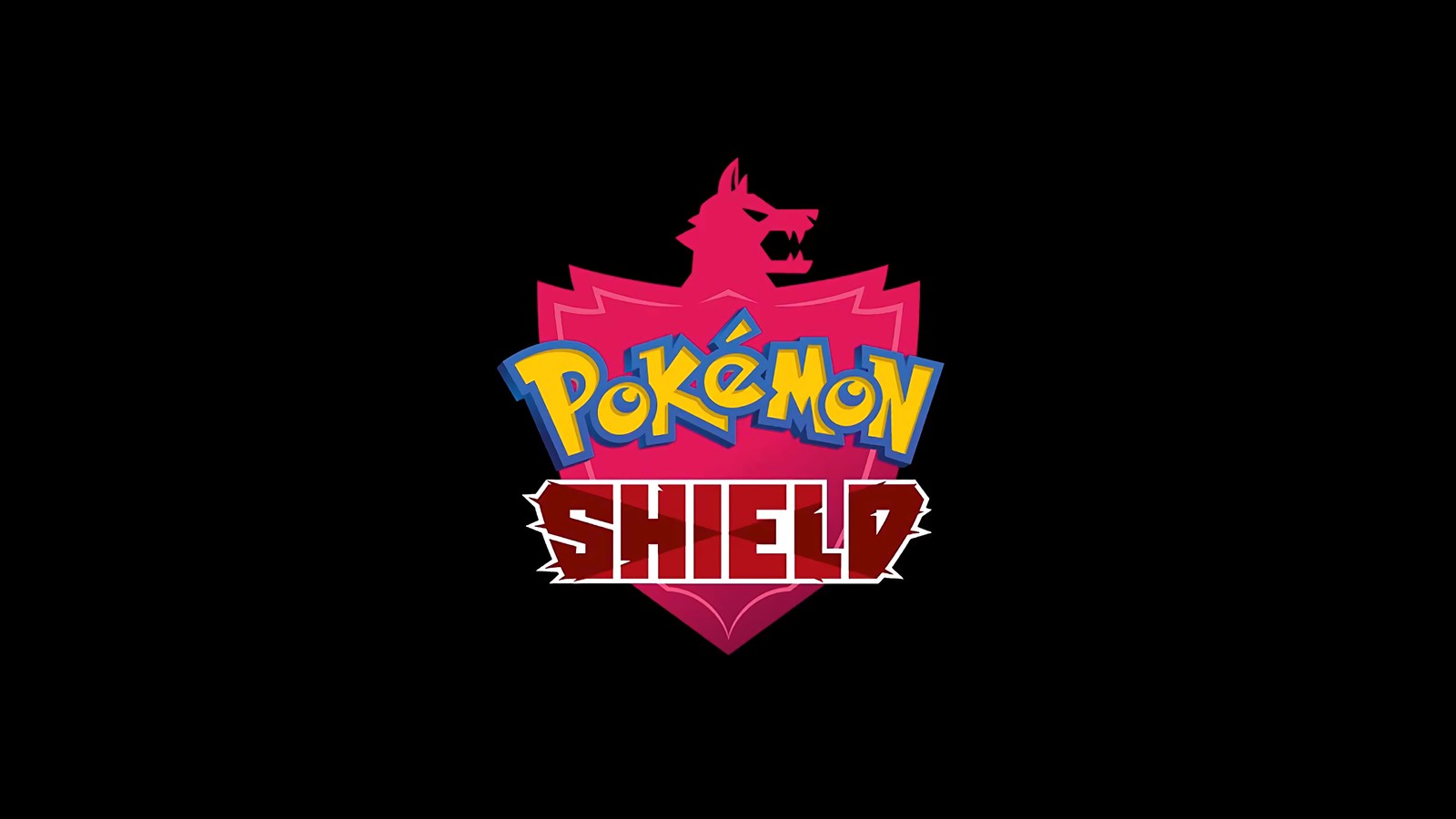 Logo de pokemon escudo sobre un fondo negro (pokemon, pokémon espada y escudo, pokemon sword and shield, videojuego, logotipo)