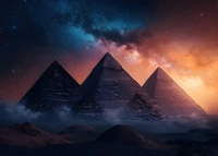 Majestuosas pirámides de Giza bajo un cielo cósmico