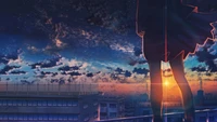 anime, sunset, clouds, scenery wallpaper