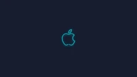 blue, apple logo, neon sign, dark background, glowing wallpaper