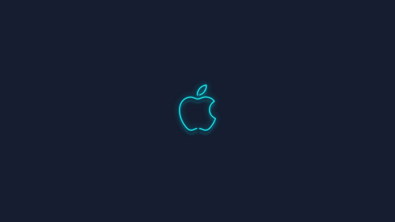 Логотип apple на темном фоне (синий, логотип apple, неоновая вывеска, тёмный фон, светящийся)