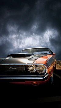 Classic Challenger Under Dramatic Skies