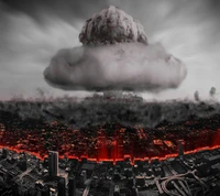 Mushroom Cloud Over a Fiery Cityscape