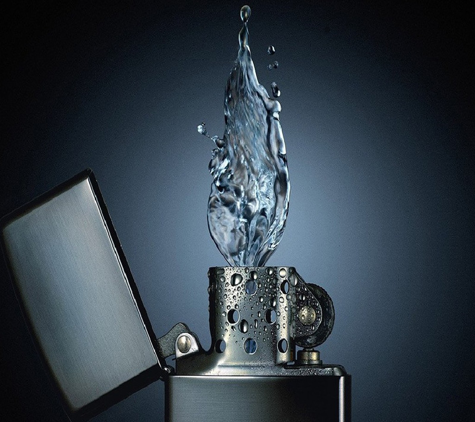 Araffe with a splash of water on top of a lighter (light, lighter)