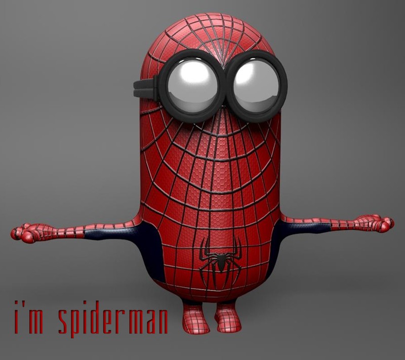 Un primer plano de un hombre araña con gafas (divertido, minion, spiderman)