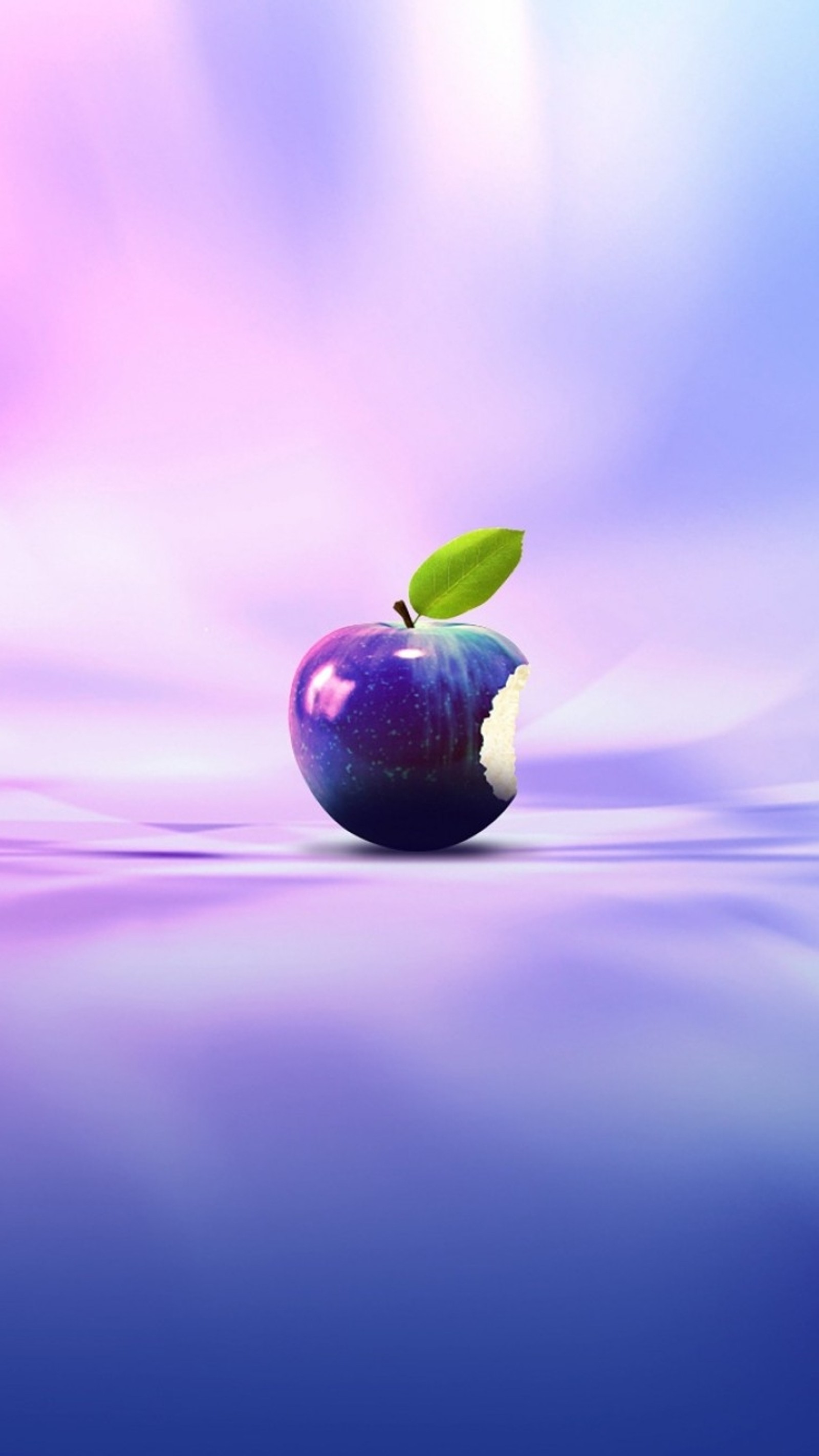 Purple apple with a leaf on top of it sitting on water (3d, apple, fruit, logo)