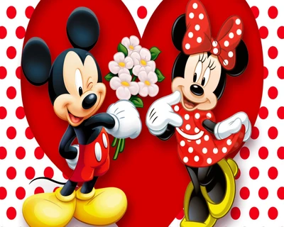 Mickey et Minnie Mouse : Une jolie histoire d'amour avec des fleurs