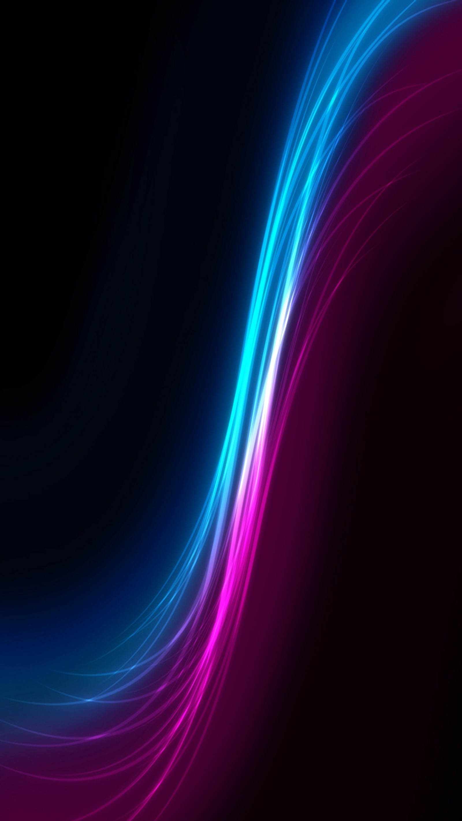 A close up of a blue and pink wave on a black background (3d, abstract, lines)