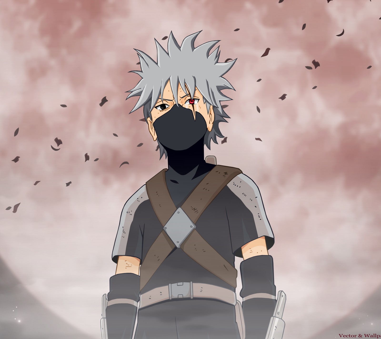 Anime character with a mask on standing in front of a full moon (naruto, uzumaki)