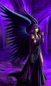 Dark Angel in Prayer with Skull Elements