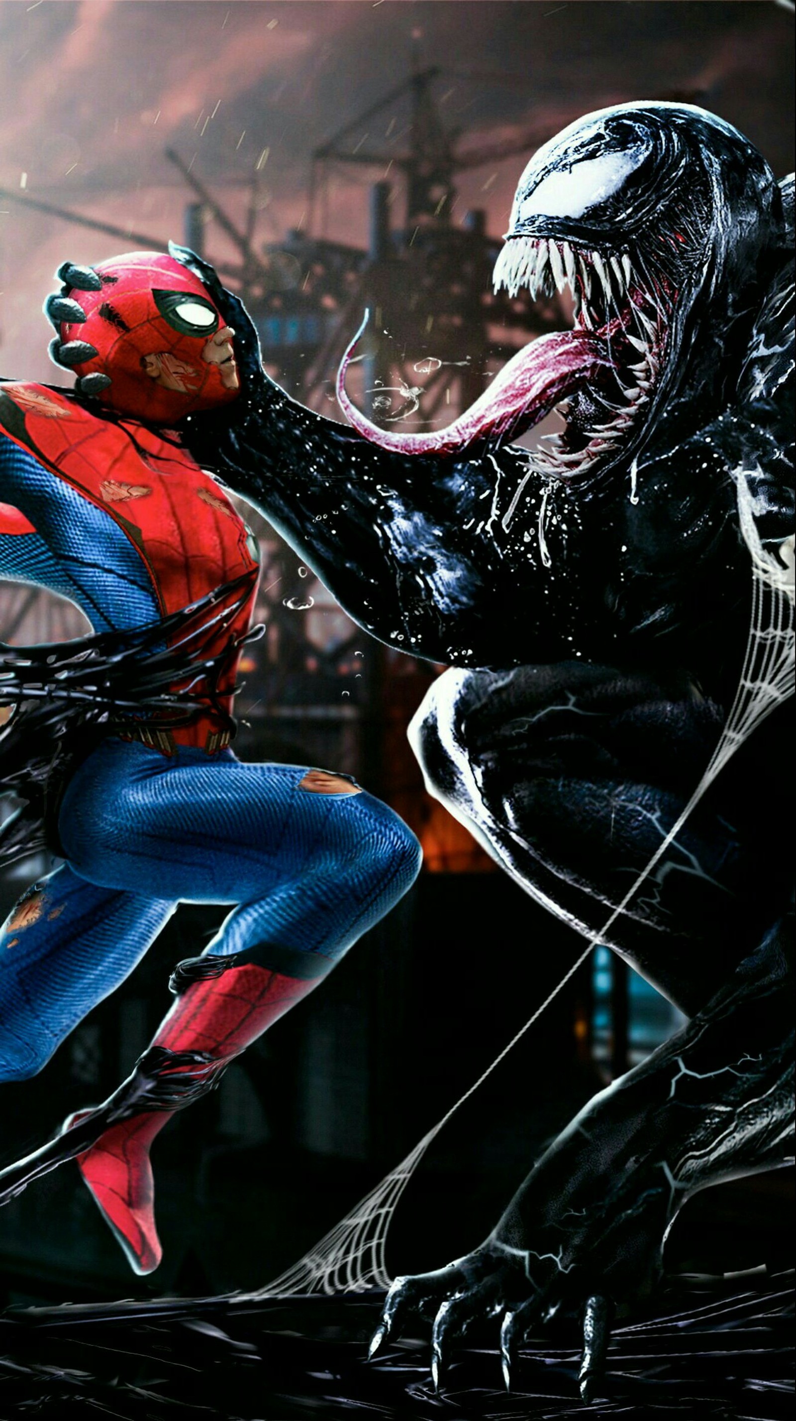 Spider-man et venom se battent dans une scène de l'incroyable spider-man (avengers, ironman, ironspider, marvel, nouvel an 19)