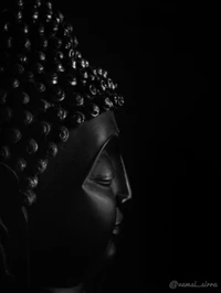 Statue de Bouddha noire de profil sur fond sombre