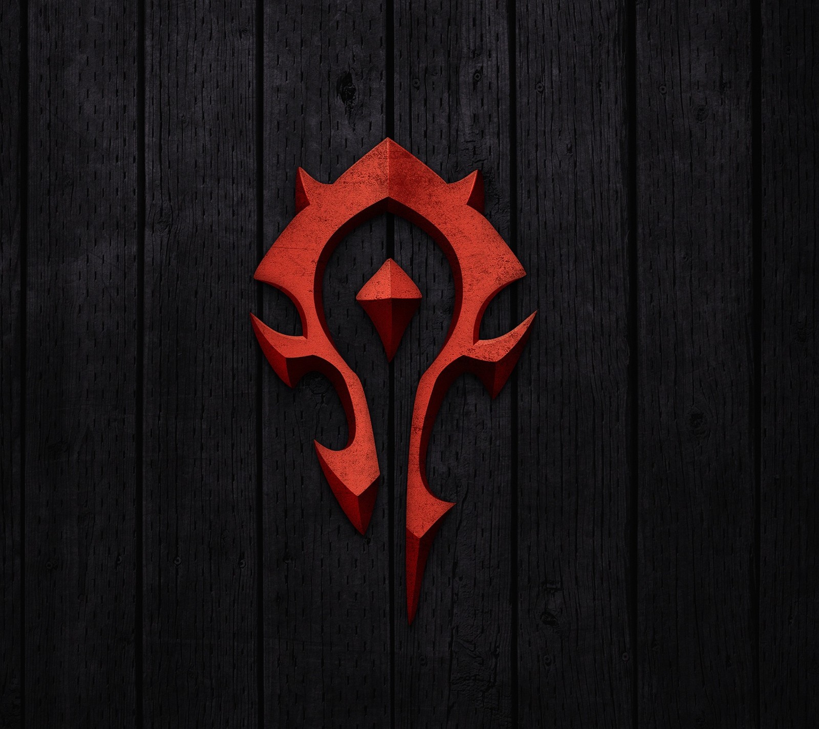 A red horde logo on a wooden wall (emblem, horde, org, sigil, signia)