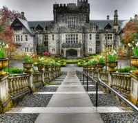 edificio, castillo, jardín, camino, vintage