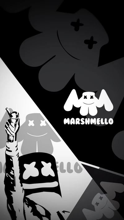 Logo Marshmello et silhouette iconique dans un design dynamique de musique électro