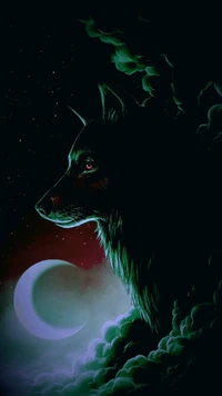 Lobo majestuoso bajo una luna mística