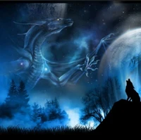 dragon, nuit, saga, étoile, loup