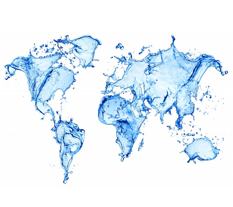 Крупный план карты мира, сделанной из водяных брызг (water abstract, карта мира)