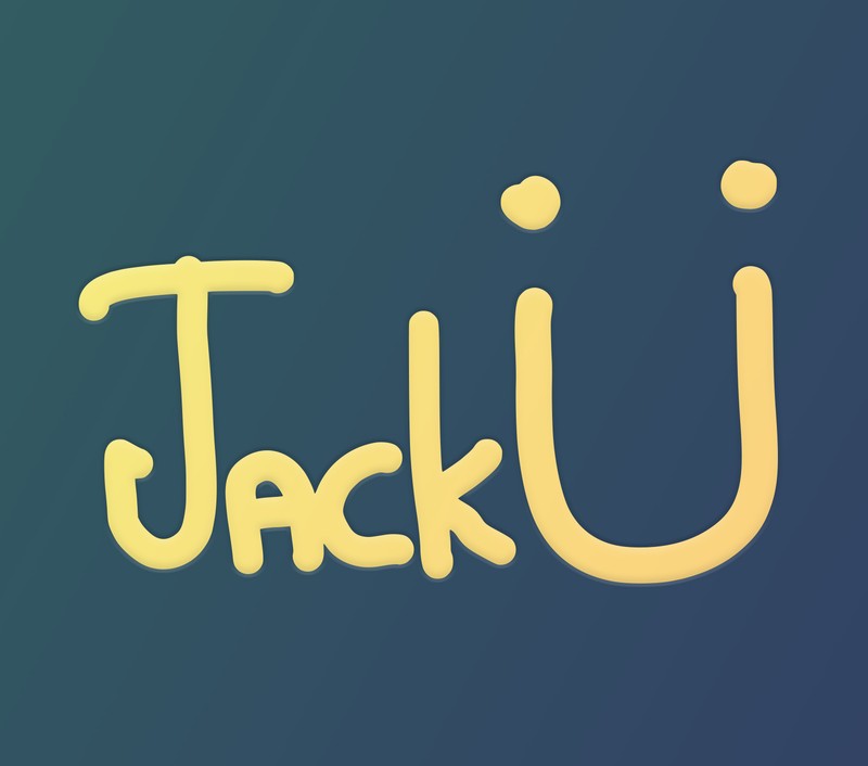 Крупный план желтого и синего фона с текстом jack u (электроника, джек ю, jack u, музыка, скриллекс)