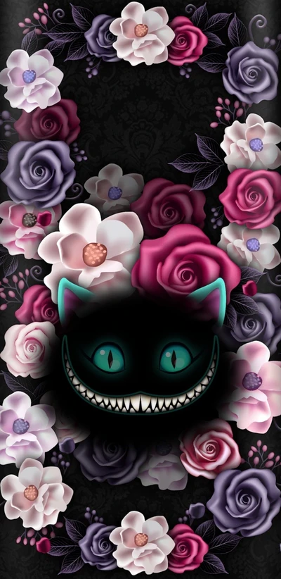 cat, flores, floral, scary evil, gatito