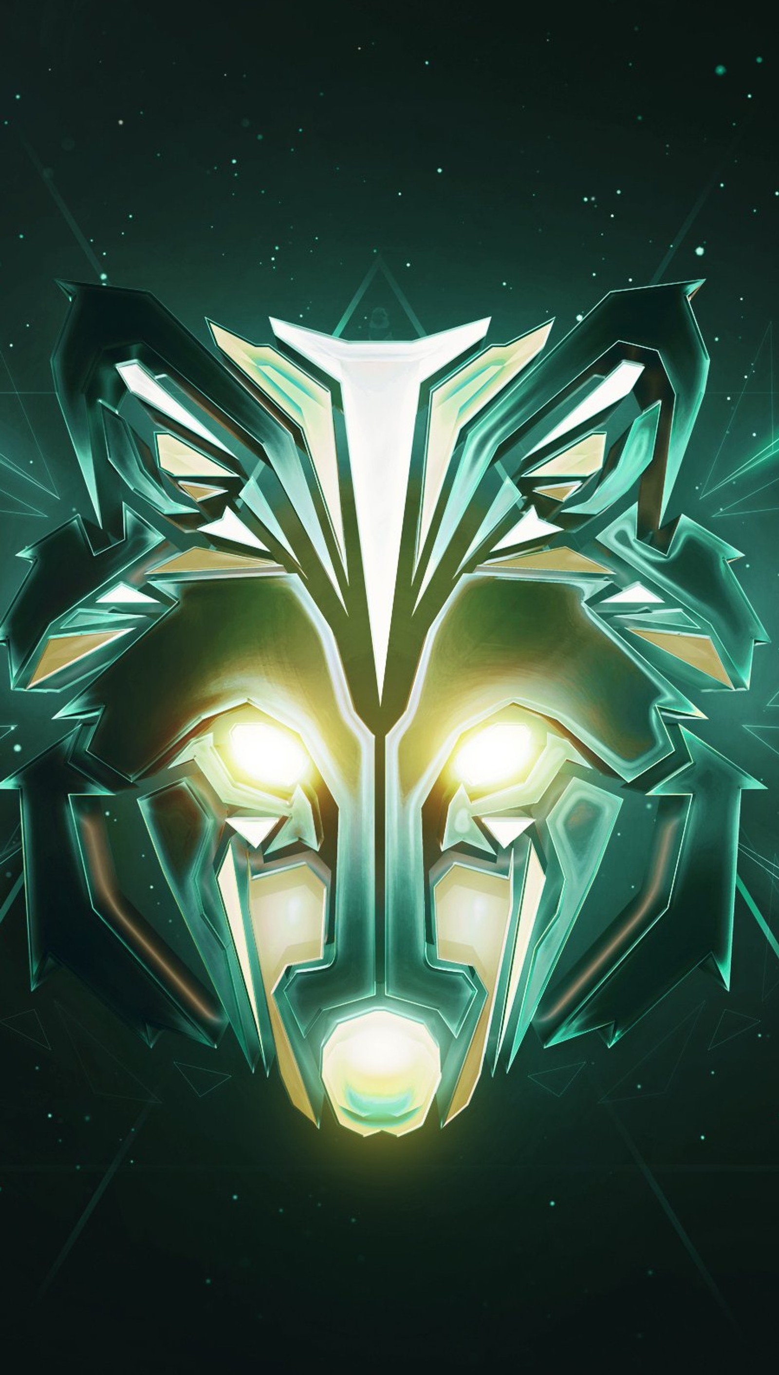 A close up of a glowing wolf head on a black background (geometric, glow, hardwell, music, wolf)