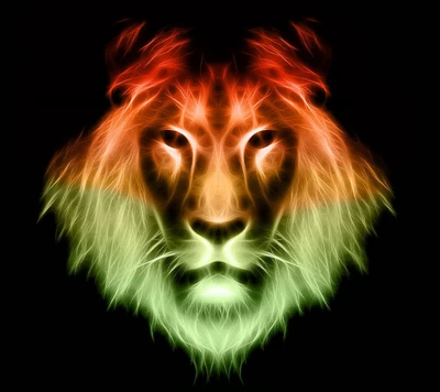 Vibrant Lion Face with Fiery Colors on Black Background