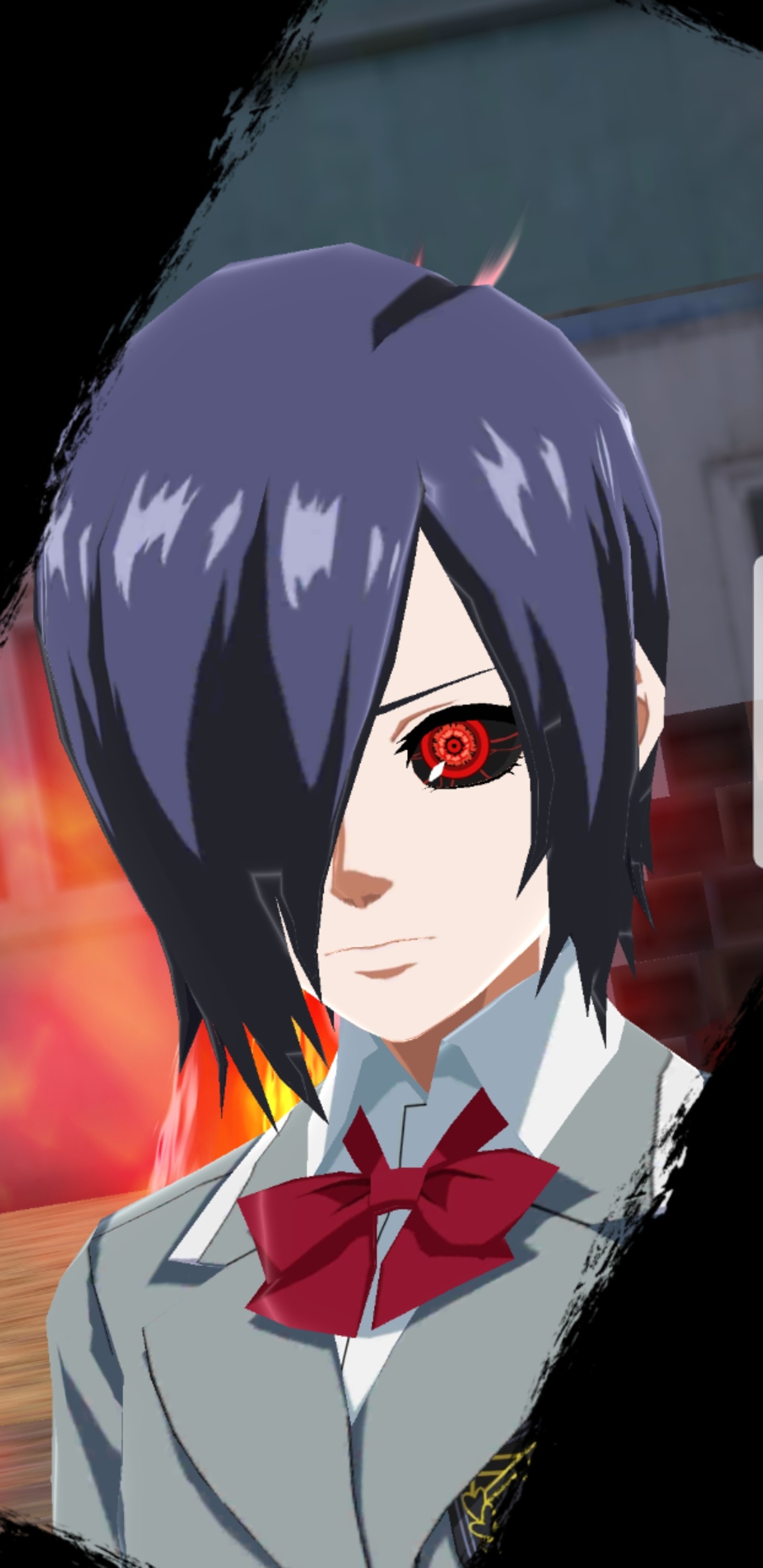 Anime character with red eyes and black hair in a suit (anime, ghoul)