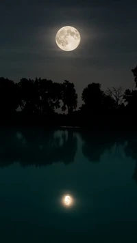 Radiant Full Moon Reflecting on Tranquil Waters