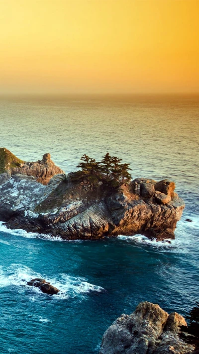 Secluded Rocky Island at Sunset