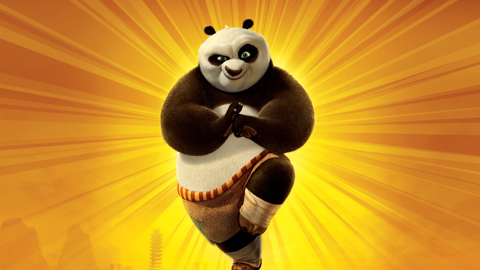 po kung fu panda, 5k, animation movies, yellow background, movies wallpaper