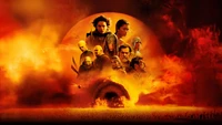 Dune Part Two Movie Poster: Epic Confrontation in a Fiery Desert Landscape