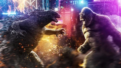 Epic Battle: Godzilla vs. Kong in a Cityscape Showdown