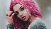 Enchanting Girl with Pink Hair in Digital Art