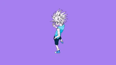 Killua Zoldyck minimaliste sur fond violet - fond d'écran anime 8K