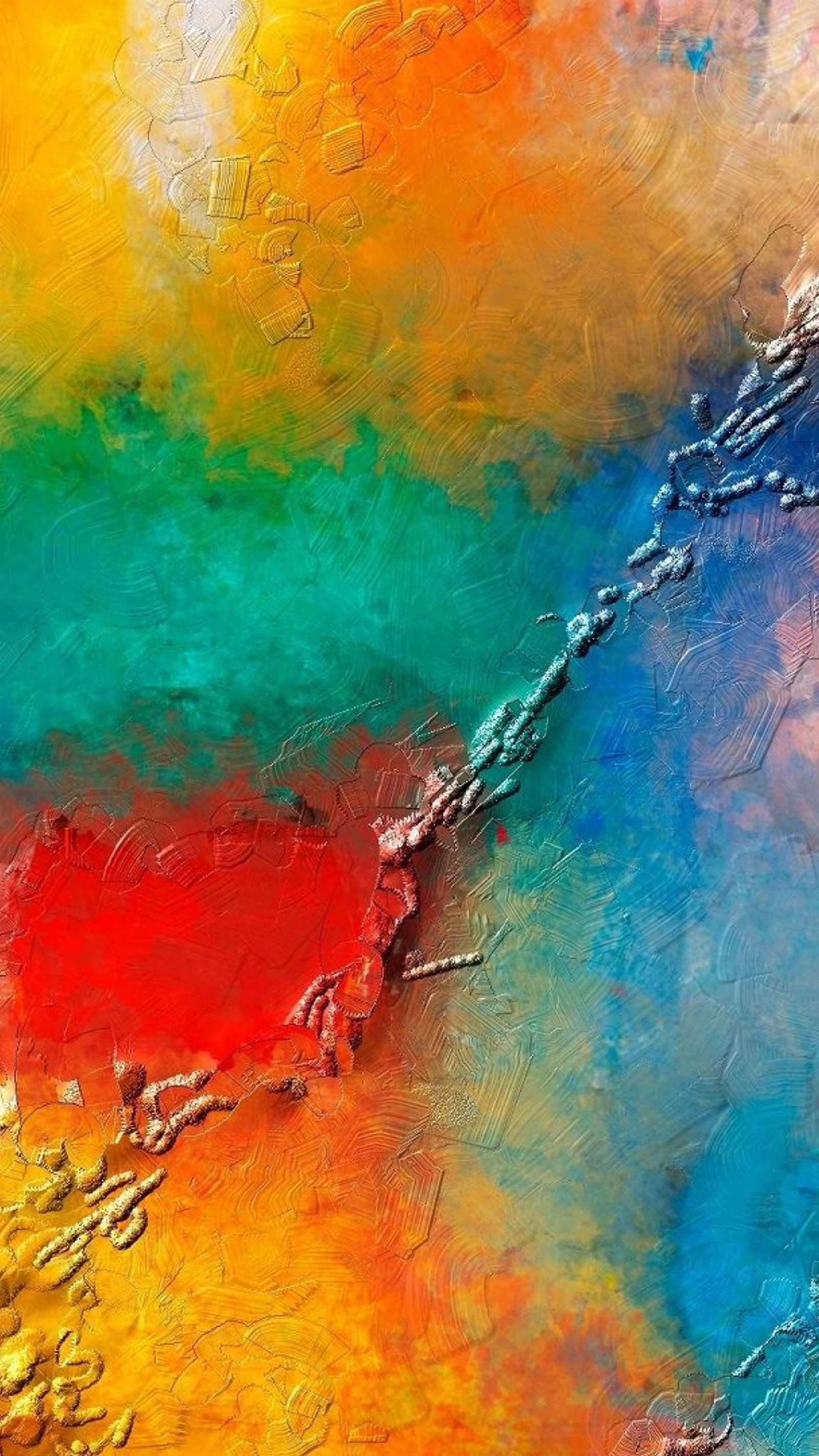 Abstract painting of a colorful painting with a red, yellow, blue and green color scheme (modern art, painting, acrylic paint, art, watercolor paint)