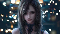 Tifa Lockhart em um cenário noturno - Arte de Final Fantasy VII Remake