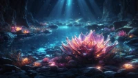 flowers, flower, cave, light, digital art wallpaper