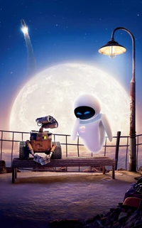 Encontro caprichoso sob uma lua celestial: uma ilustração inspirada na Pixar