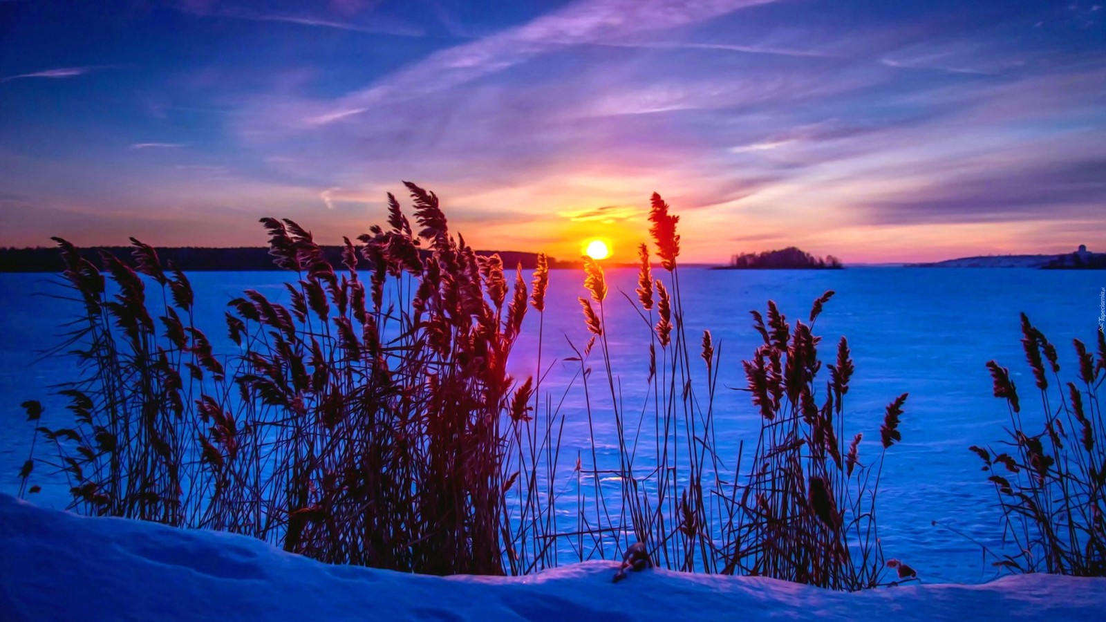 Lade sonnenuntergang, winter, schnee, natur, natürliche landschaft Hintergrund herunter