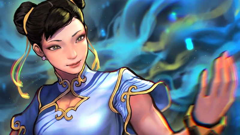 Женщина в синем платье, протянувшая руки (чун ли, chun li, street fighter 6, s56, видеоигра)