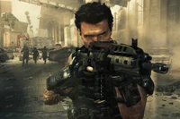 Combate intenso de soldados em Call of Duty: Black Ops II