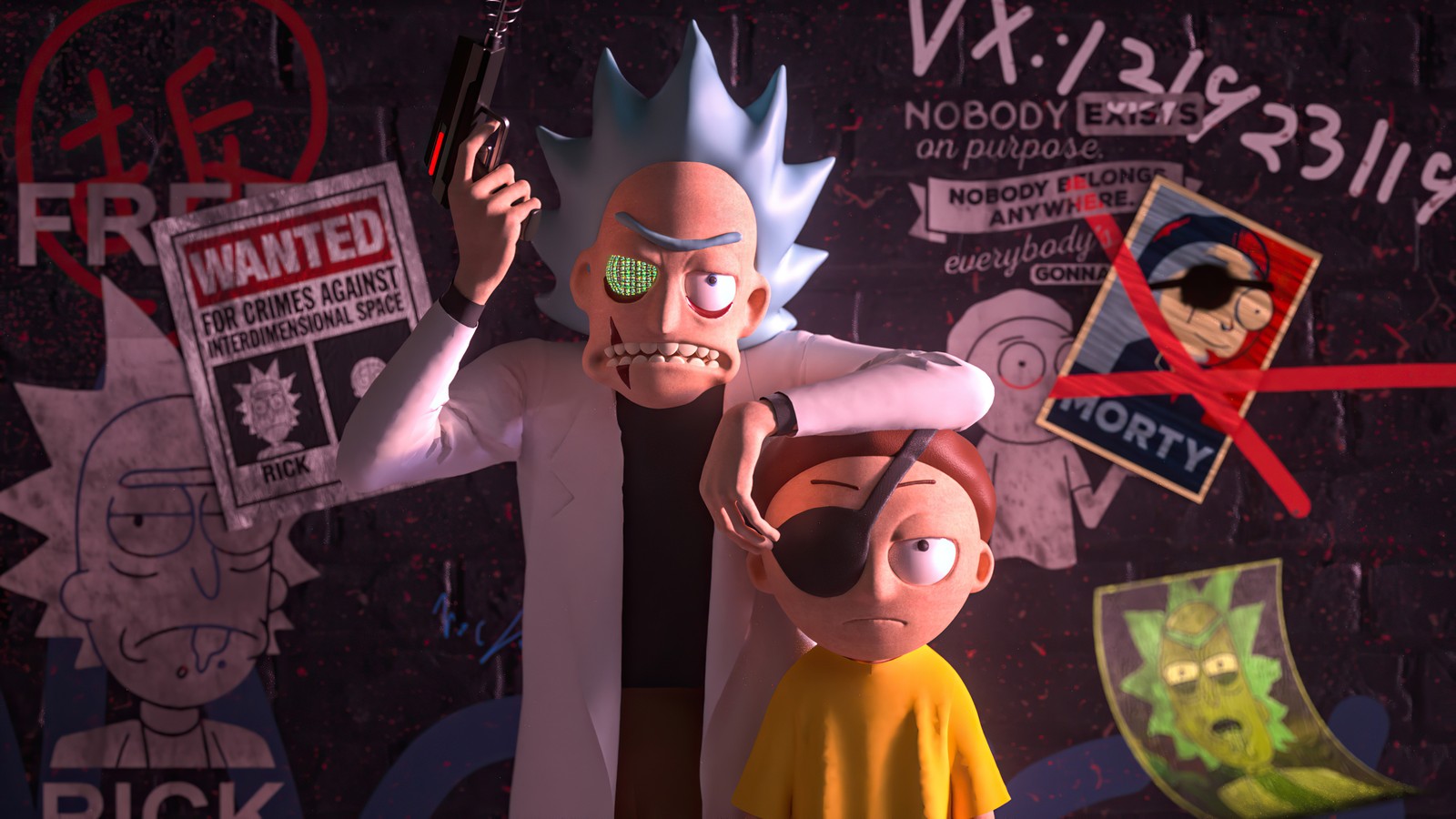 Lade evil rick, böser morty, rick und morty, rick and morty, zeichentrick Hintergrund herunter