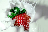 Fresh Strawberry Splashing in Creamy Milk