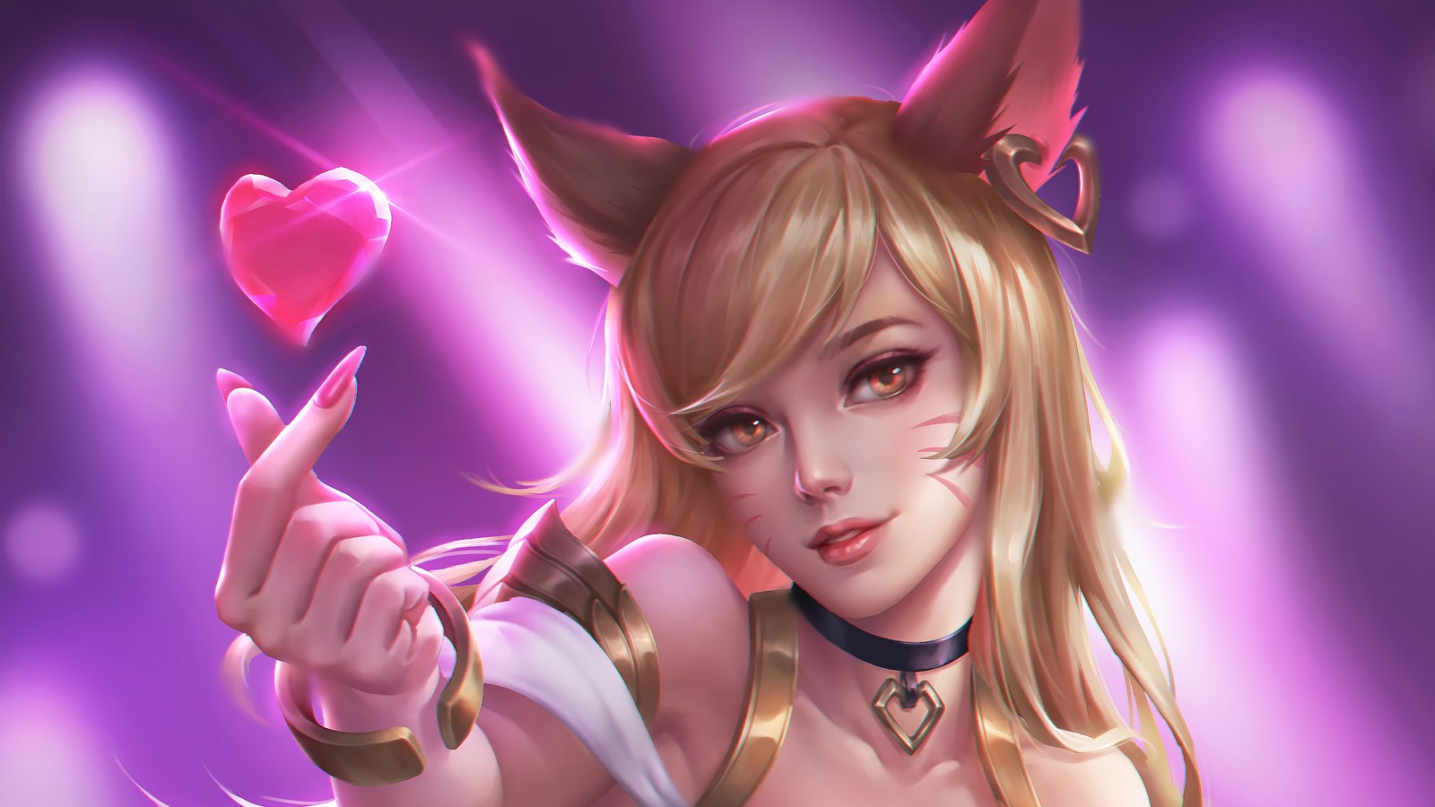 Скачать обои kda, ахри, ahri, сердце, lol