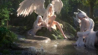 Enchanted Fantasy: Ethereal Creatures in a Serene Forest Setting