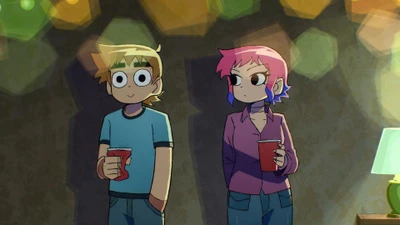 Scott Pilgrim and Ramona Flowers at a Vibrant Gathering