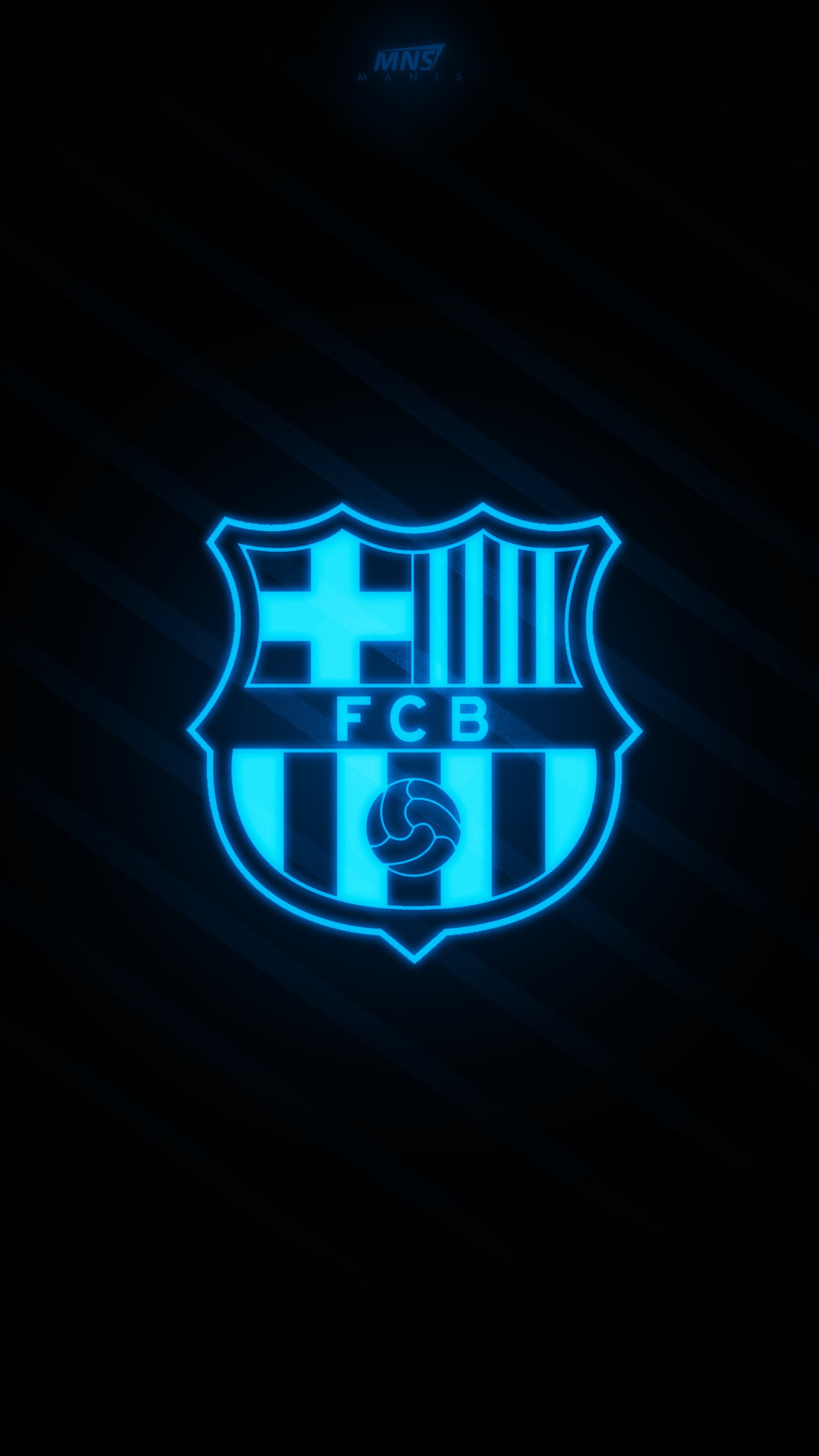 Un gros plan d'un logo bleu néon sur un fond noir (barca, barcelone, barcelona, football)