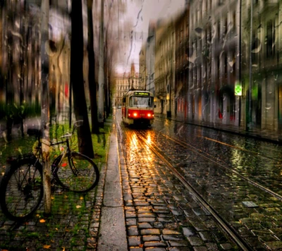 bicycle, nature, rain, train